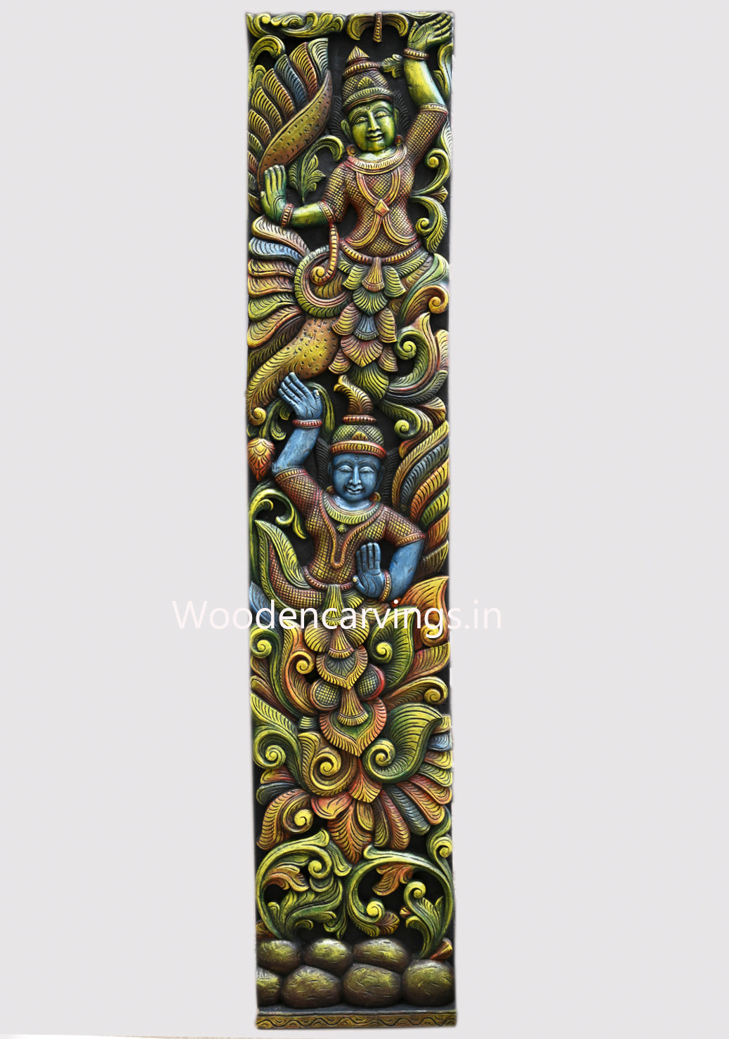 Vertical Door Decor Floral Design Standing Sevagars Multicoloured Handmade Decorative Wooden Wall Panel 75"