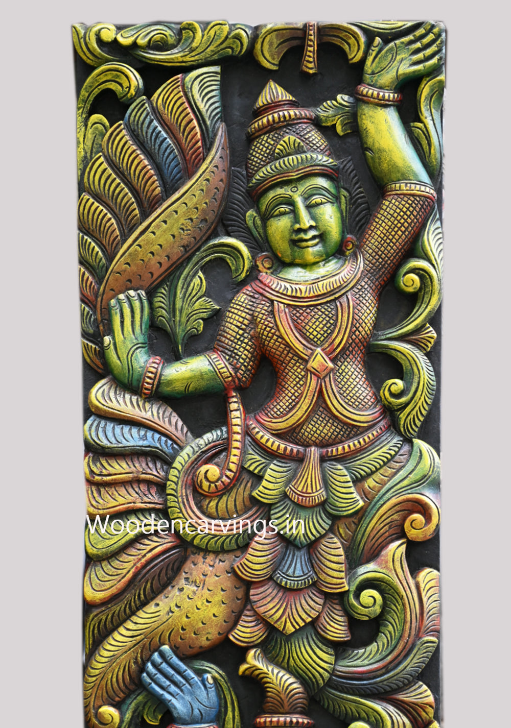 Vertical Door Decor Floral Design Standing Sevagars Multicoloured Handmade Decorative Wooden Wall Panel 75"