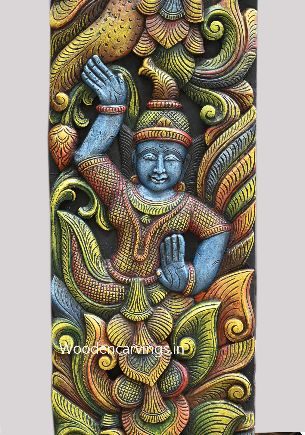 Vertical Door Decor Floral Design Standing Sevagars Multicoloured Handmade Decorative Wooden Wall Panel 75"