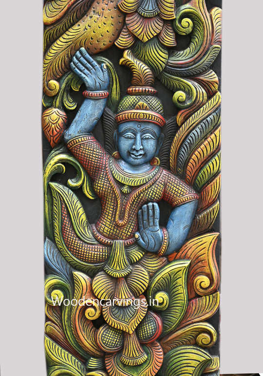 Vertical Door Decor Floral Design Standing Sevagars Multicoloured Handmade Decorative Wooden Wall Panel 75"