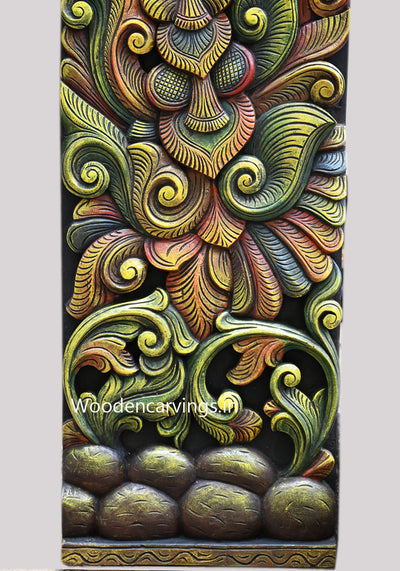 Vertical Door Decor Floral Design Standing Sevagars Multicoloured Handmade Decorative Wooden Wall Panel 75"