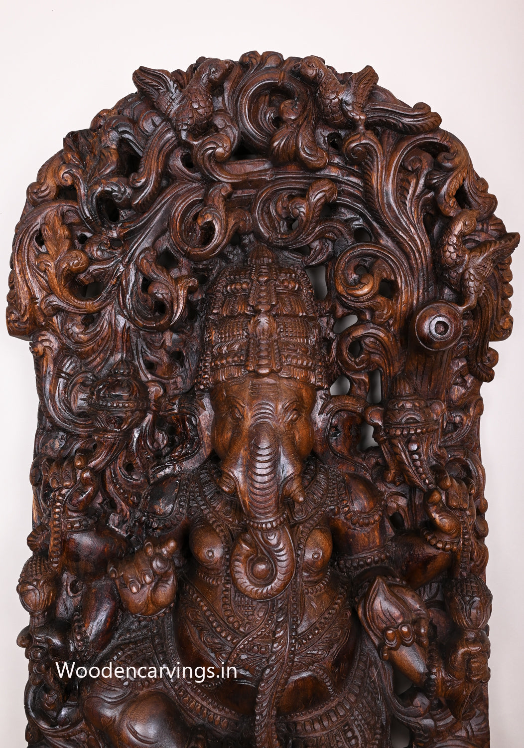 Petal Lotus Dancing Ganapathy With Six Powerful Arms Holding Various Things Jali Work Wall Mount 49"