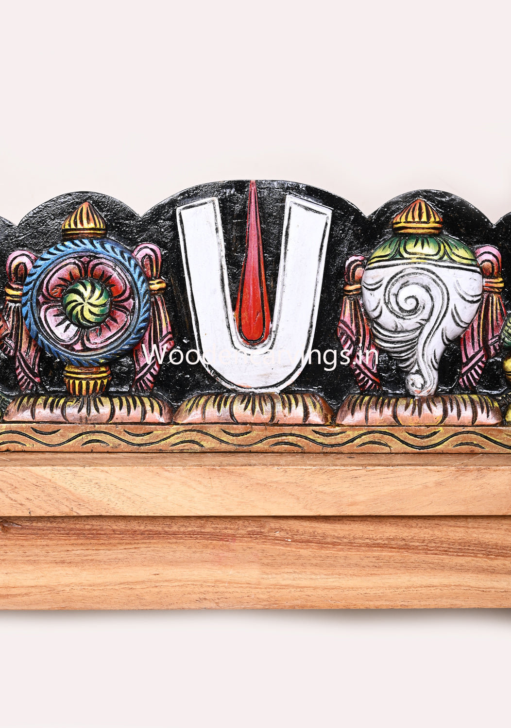 For Your Beautiful Home Entrance Hooks Fixed Wealthy Balaji's Thirunamam Conch and Chakra Wooden Panel 18"