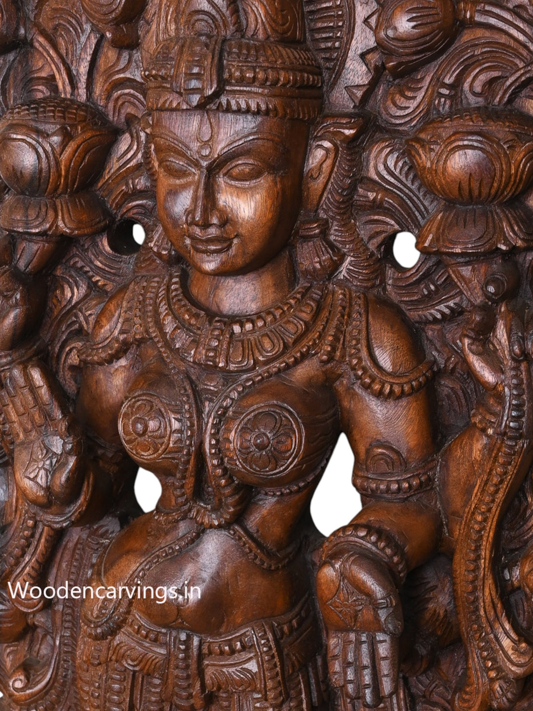 Outstanding Handmade Work of Goddess Maha Lakshmi Standing On Lotus and Blessing Wooden Jali Work Wall Mount 60"