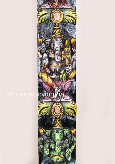 Vertical Wooden Light Weight Asta Ganesha Multicoloured Handcraft Work For Home Decorations Wall Panel 37"