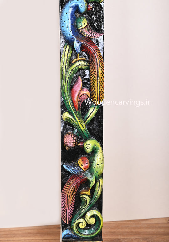 Colourful Wooden Wall Panel – 36" Floral Design with Peacocks Decor