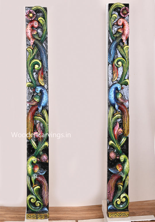 Colourful Wooden Wall Panel – 36" Floral Design with Peacocks Decor