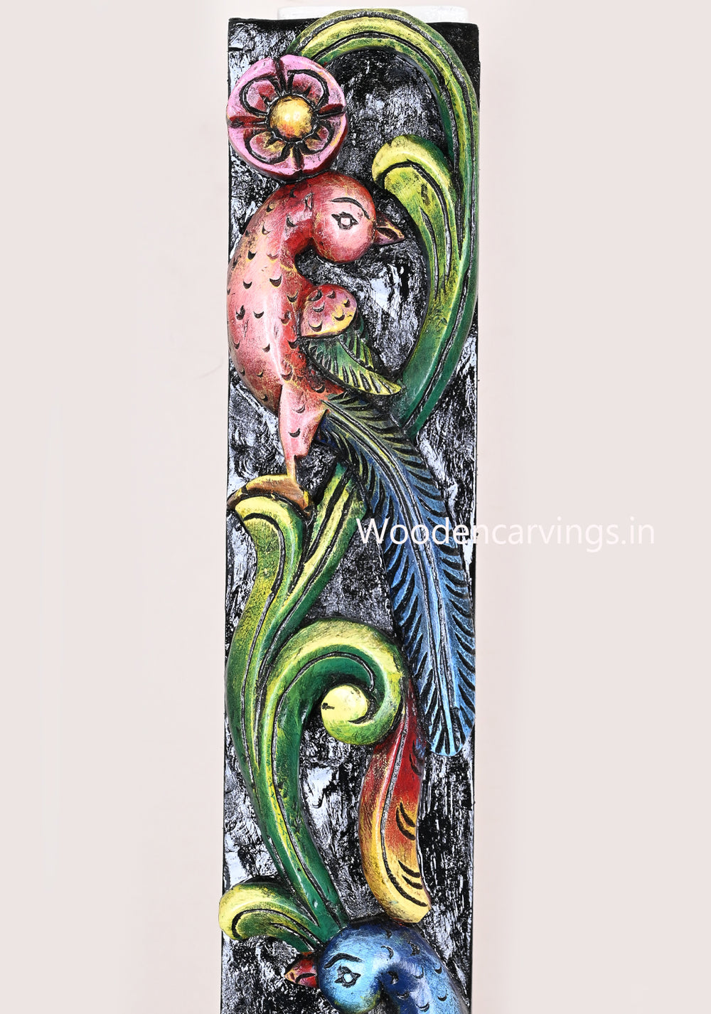 Colourful Wooden Wall Panel – 36" Floral Design with Peacocks Decor