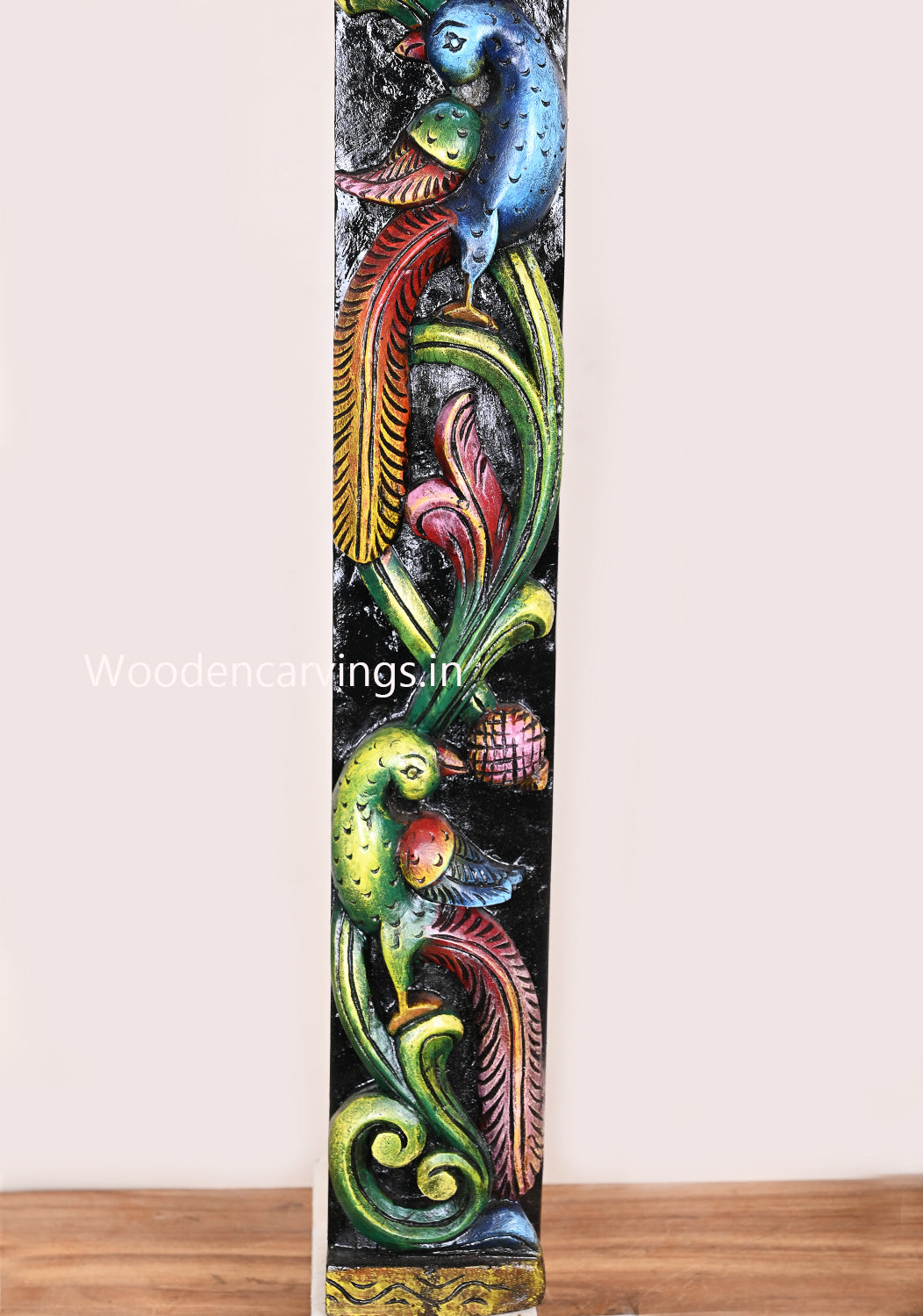 Colourful Wooden Wall Panel – 36" Floral Design with Peacocks Decor