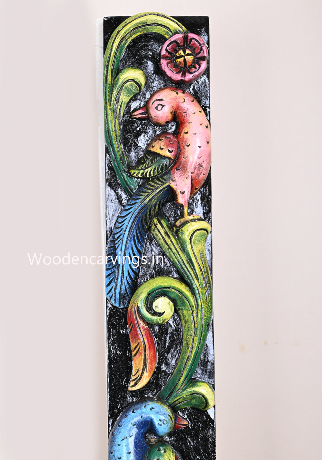 Colourful Floral Design Peacocks Light Weight Vertical Home and Entrance Decoration Wooden Wall Panel 36"