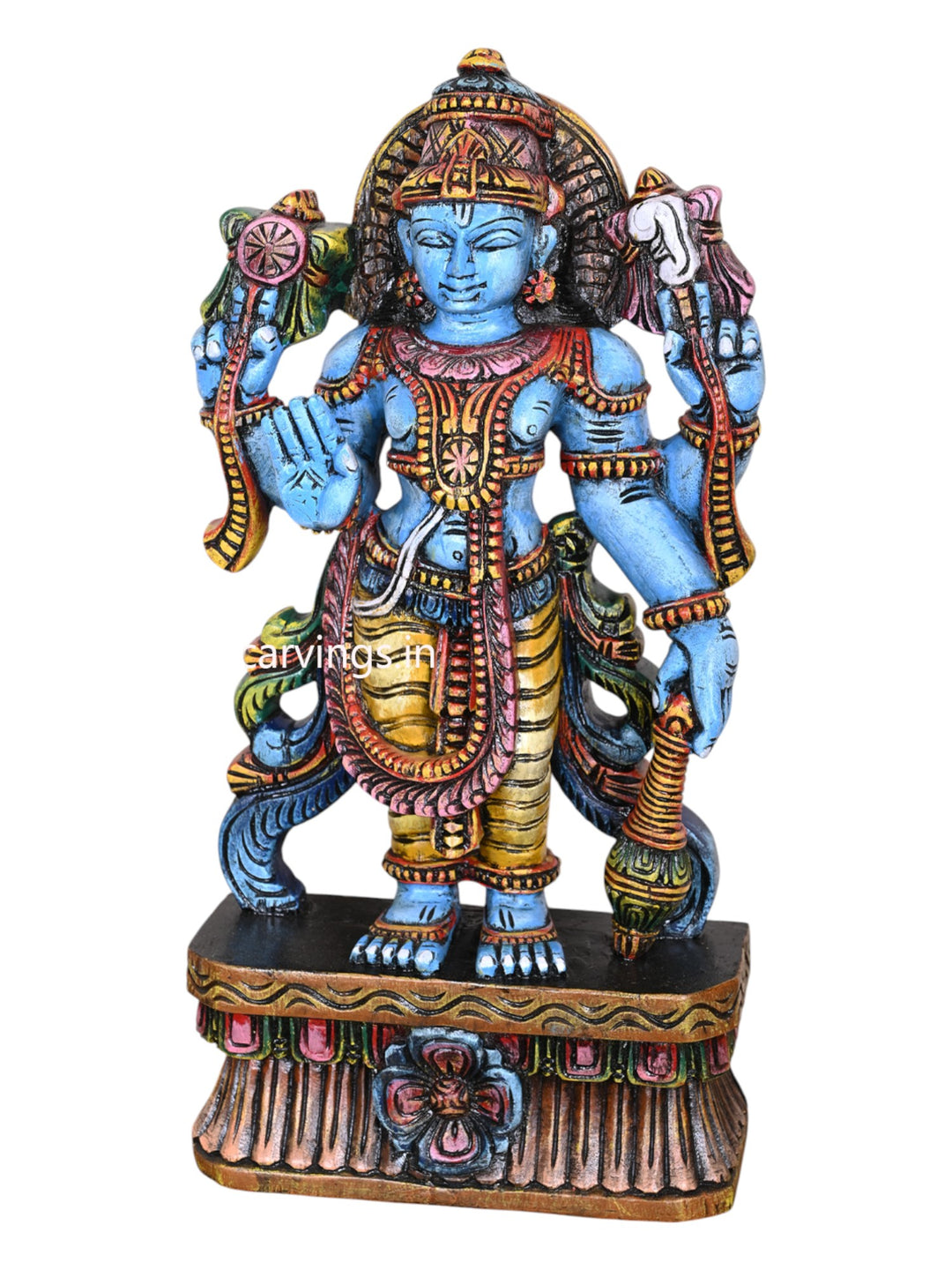 Maha Vishnu Wooden Coloured Sculpture 23"