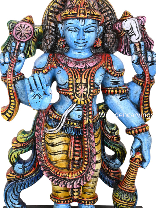 Maha Vishnu Wooden Coloured Sculpture 23"