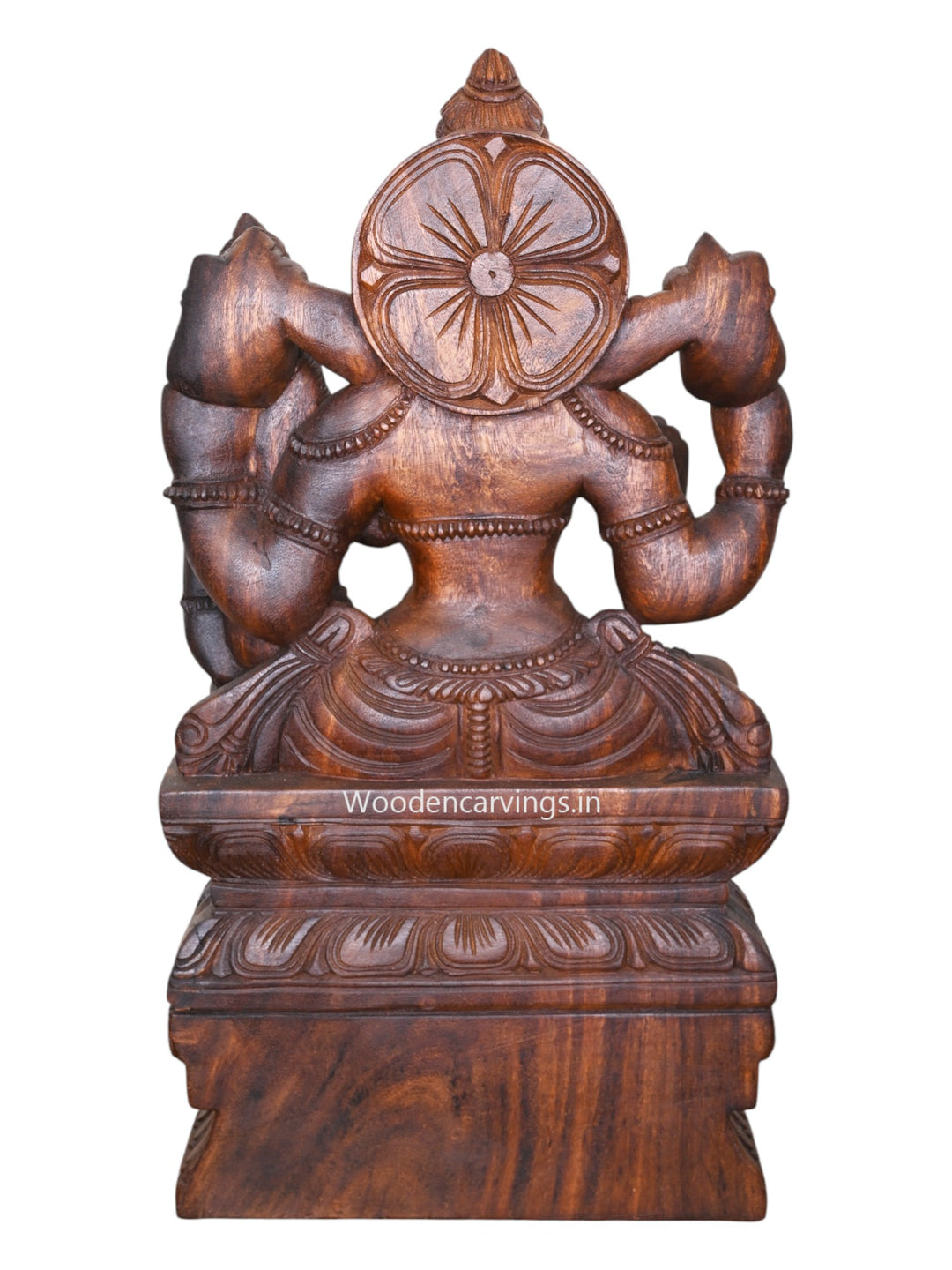 Blessing Lord Vishnu & Goddess Maha Lakshmi - Wax Brown Wooden Sculpture, 24"