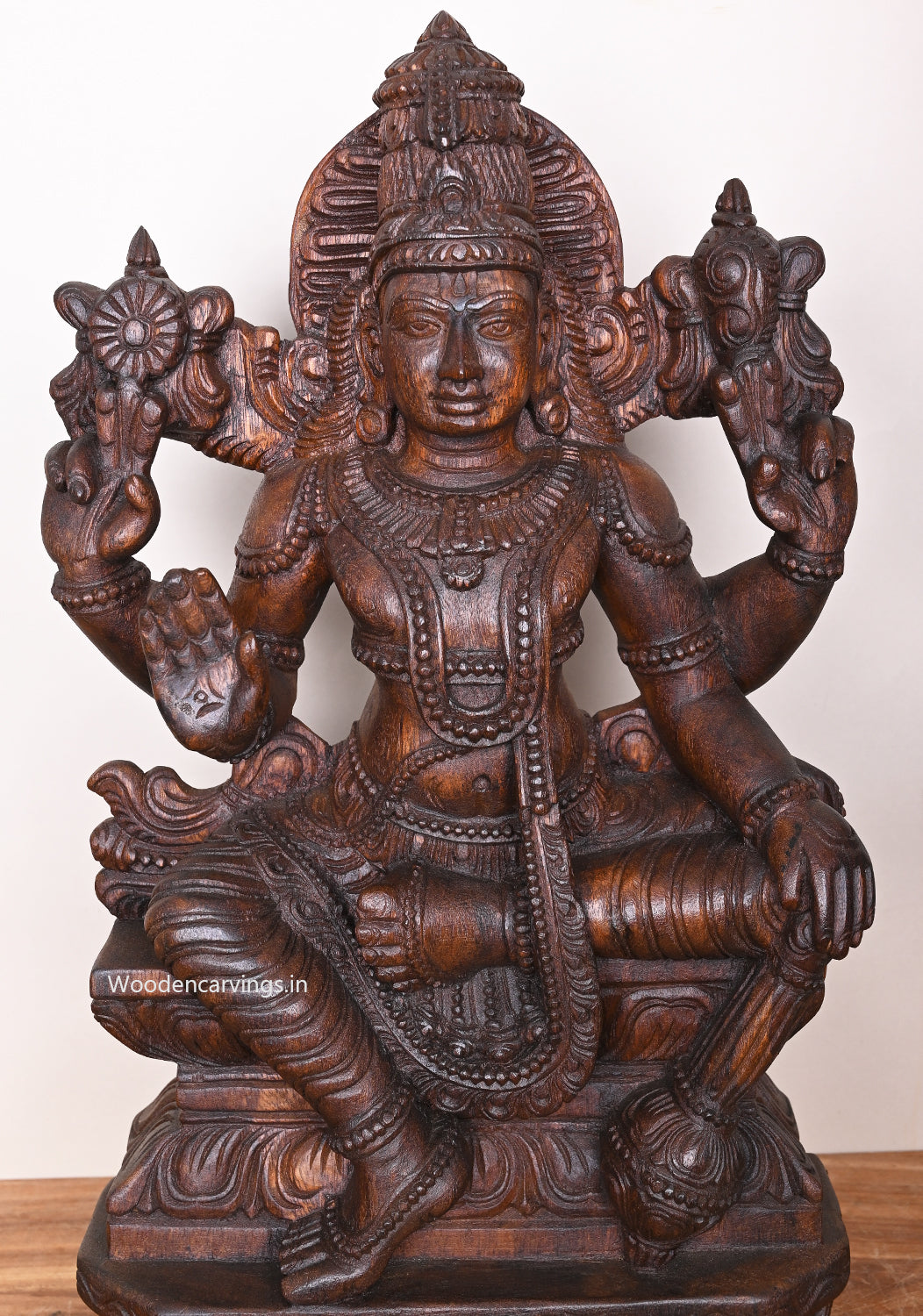 Blessing MahaVishnu Holding Gadayutha Fine Finishing Home Decor Wooden Sculpture 24"