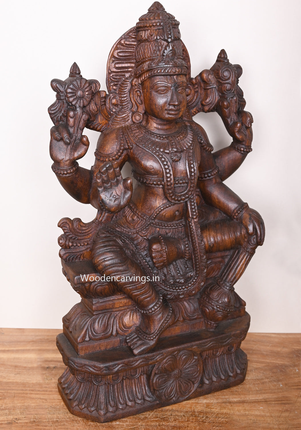 Blessing MahaVishnu Holding Gadayutha Fine Finishing Home Decor Wooden Sculpture 24"