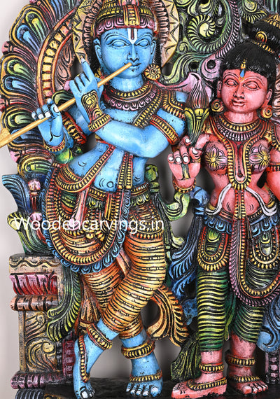 Arch Radha With Lord Krishna Playing Flute Beautiful Handmade Multicoloured Decorative Sculpture 48"