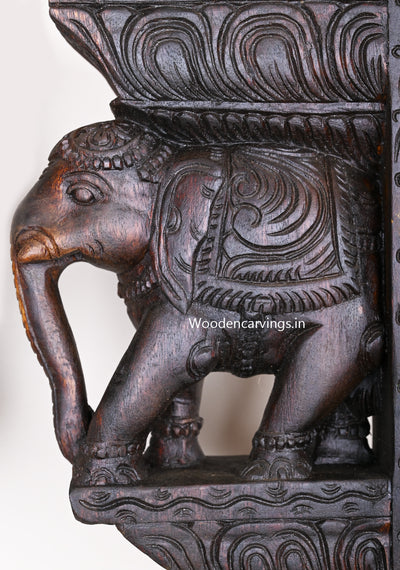 Light Weight Beautiful Art Work of Standing Paired Elephants Hooks Fixed Wooden Handmade Wall Brackets 12"
