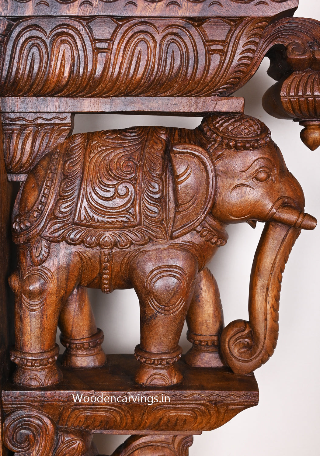 Standing Elephants With Paired Hamsa (Annapakshi) Wooden handcraft Wax Brown Finishing Wall Brackets 24"