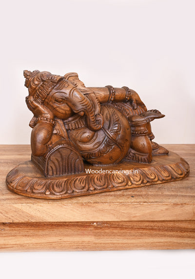 Wealthy Reclining On Pillow Light Weight Lord Ganesha Wax Brown Finishing Wooden Wall Mount 15"