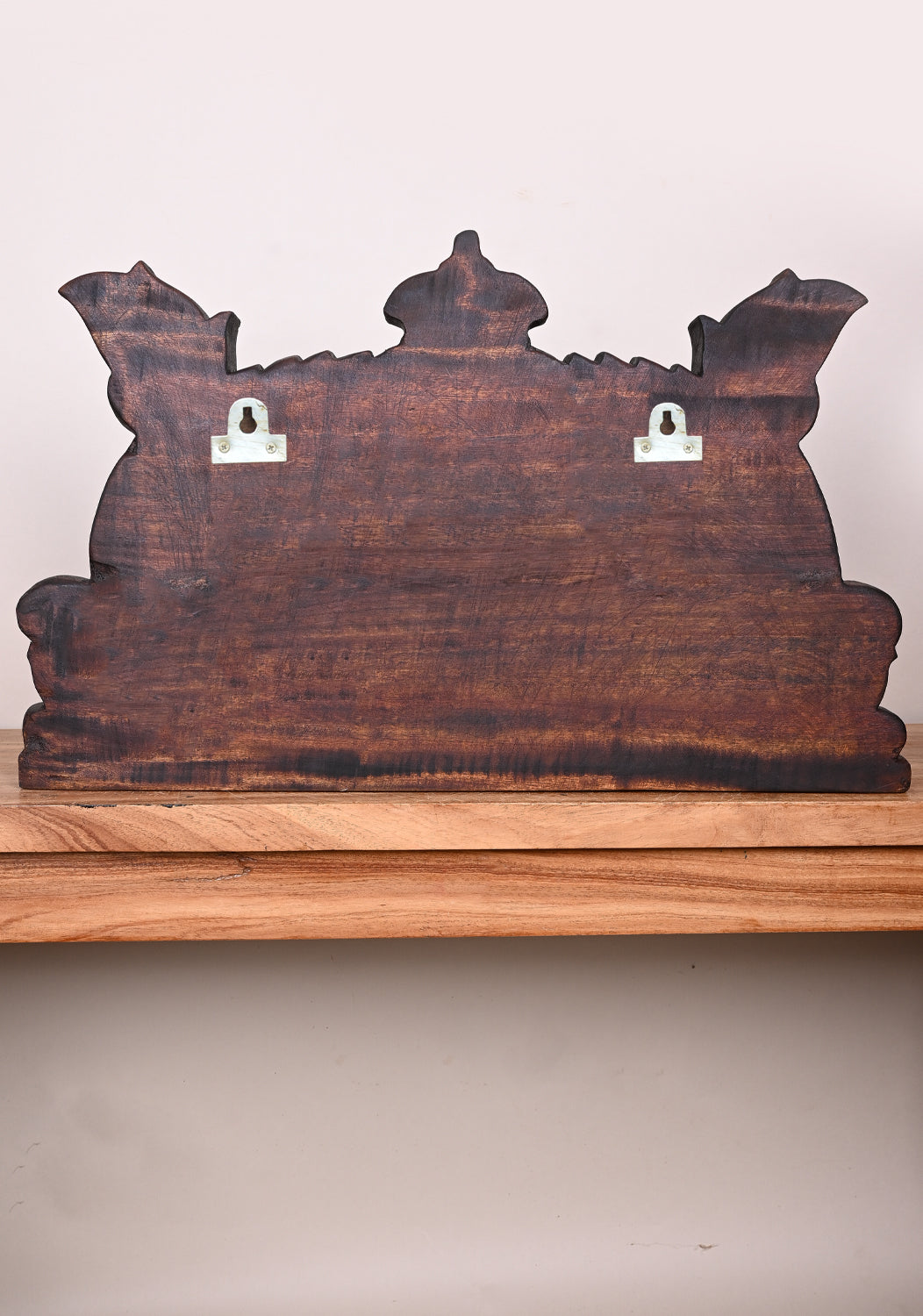 Dark Brown Finishing Kumba Kalasam With Paired Elephants Wooden Entrance Decoration panel 24.5"