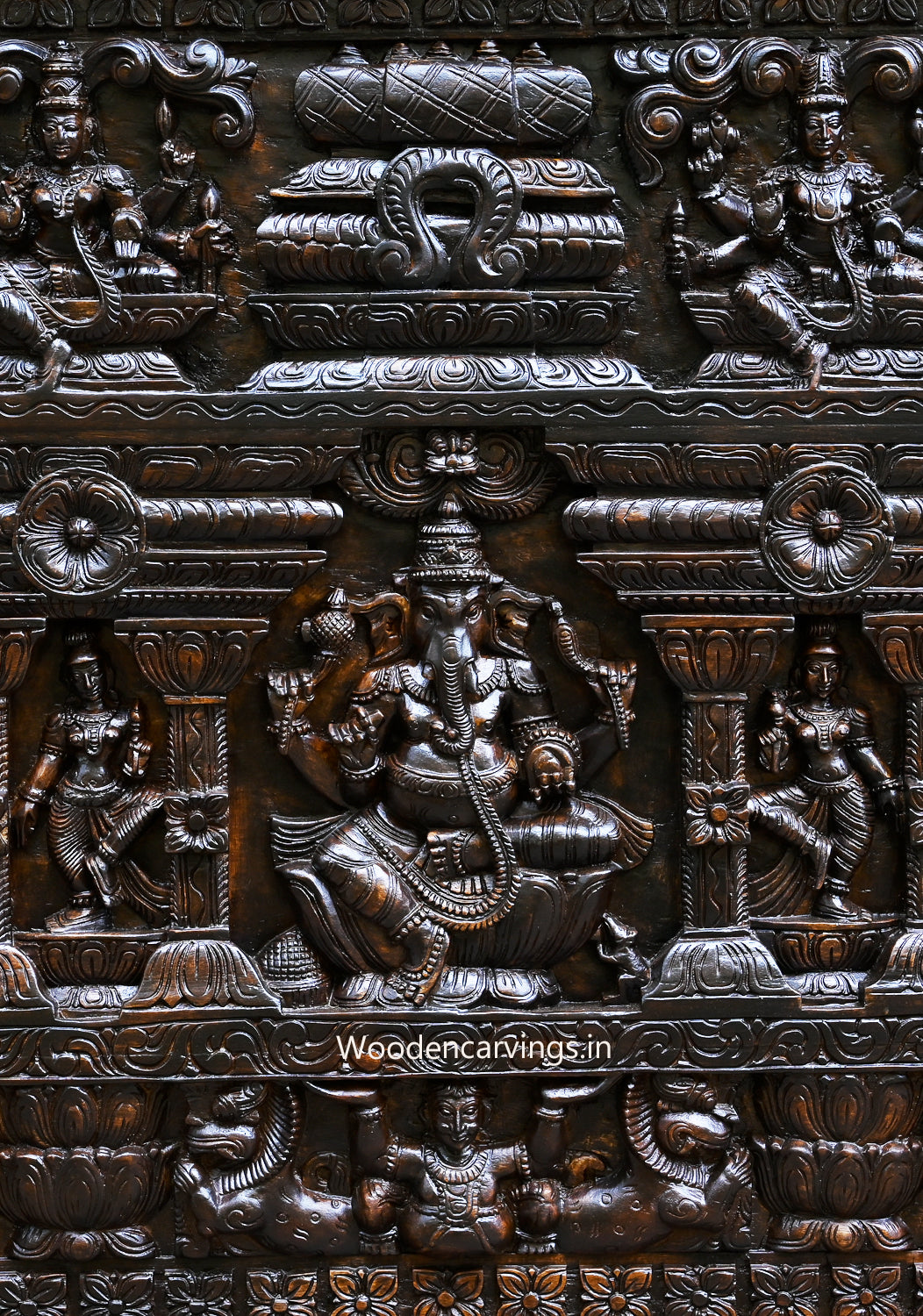 Horizontal High Quality Frame Rectangle Shape Lord Ganesh, Goddess Lakshmi and Saraswathi Polished Panel 80"