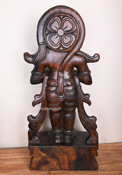 Namaskara Gesture Chiranjivi Hanuman Holding Ayutha Gada Dark Brown Finishing Sculpture 36"