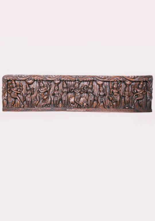 Shree Bakasura Krishna Dancing on Kaliya Snake Wooden Panel 48"