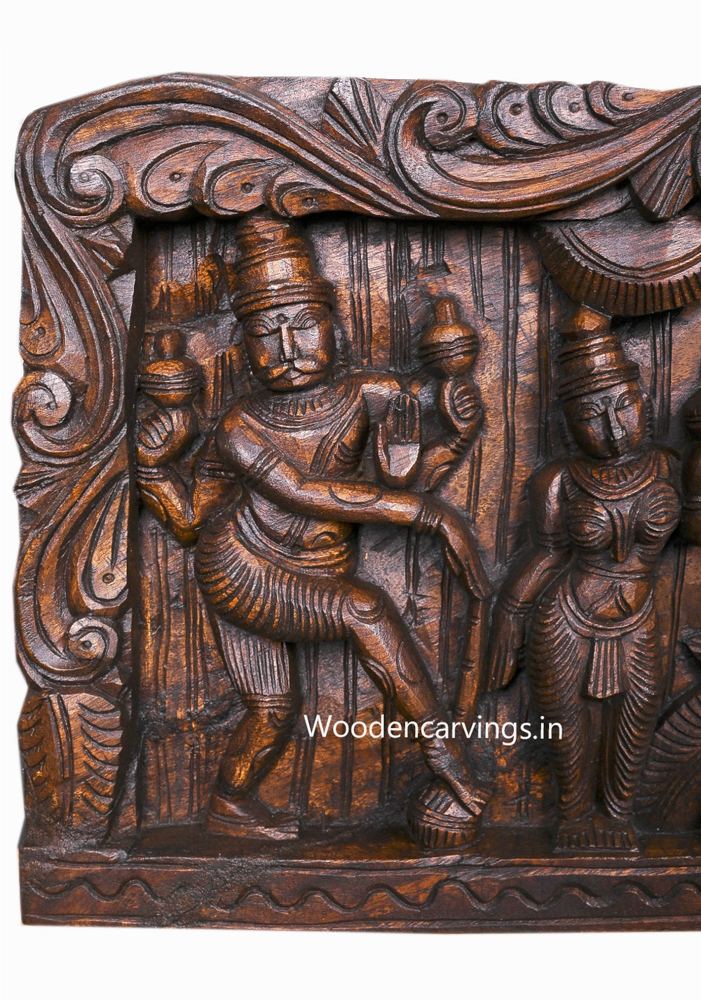 Shree Bakasura Krishna Dancing on Kaliya Snake Wooden Panel 48"