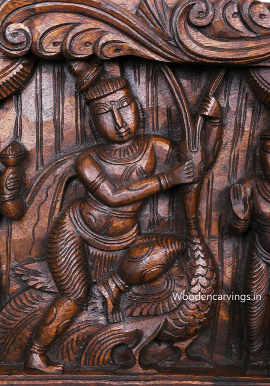 Shree Bakasura Krishna Dancing on Kaliya Snake Wooden Panel 48"