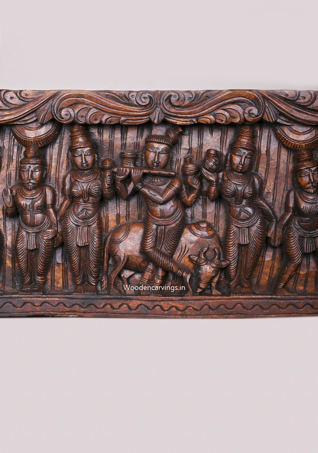 Shree Bakasura Krishna Dancing on Kaliya Snake Wooden Panel 48"