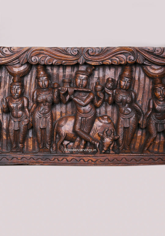 Shree Bakasura Krishna Dancing on Kaliya Snake Wooden Panel 48"