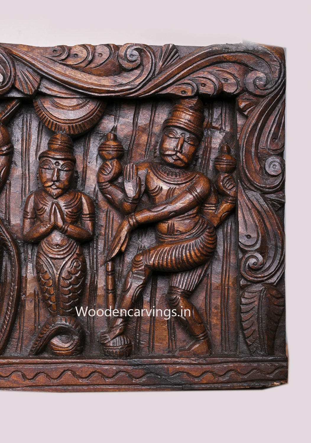 Shree Bakasura Krishna Dancing on Kaliya Snake Wooden Panel 48"