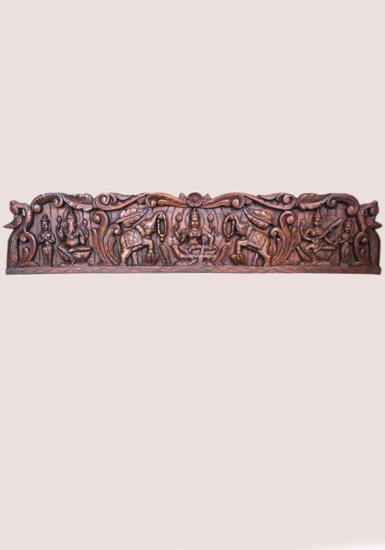 Gaja Lakshmi with Ganesha & Saraswati wooden Wall Panel – 54.5"
