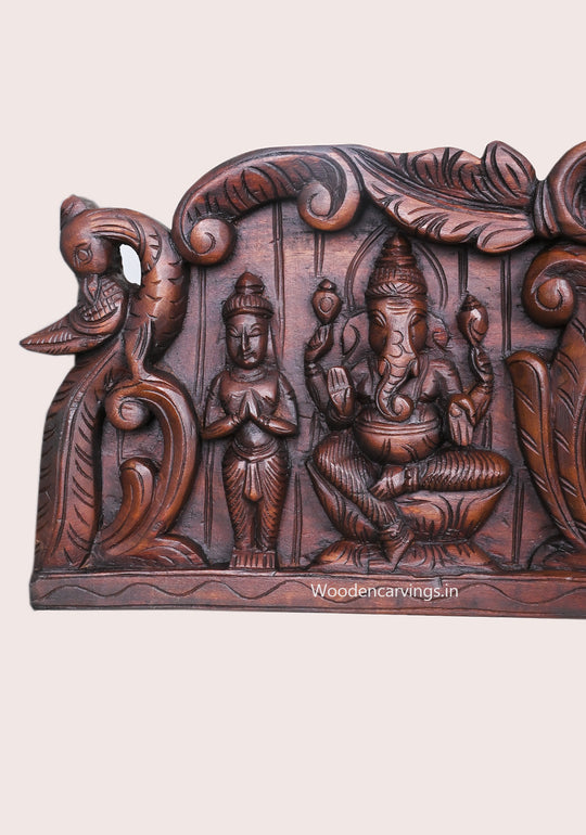 Gaja Lakshmi with Ganesha & Saraswati wooden Wall Panel – 54.5"