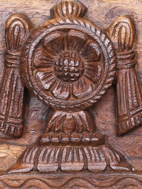 Vaishnava Symbol of Lord Balaji Shank, Ram, Chakra With Standing Annapakshi Wooden Light Weight Wall Panel 24"
