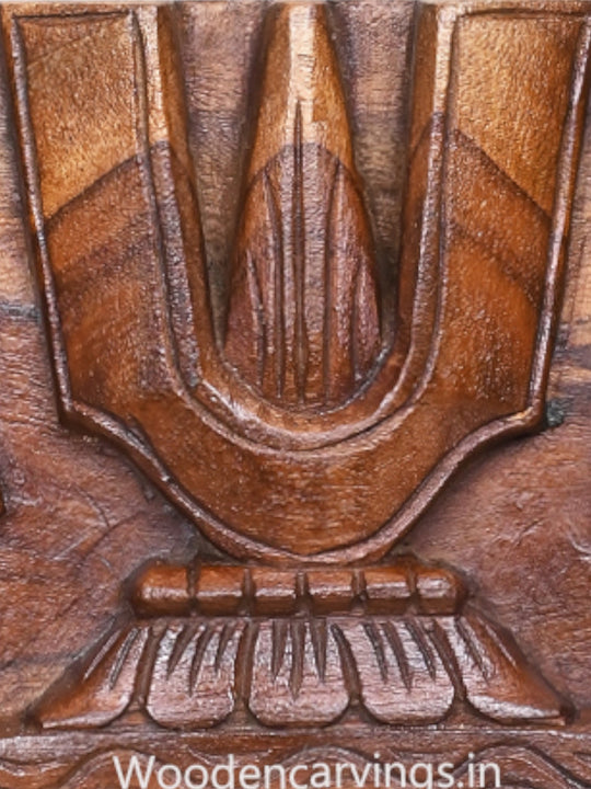 Vaishnava Symbol of Lord Balaji Shank, Ram, Chakra With Standing Annapakshi Wooden Light Weight Wall Panel 24"