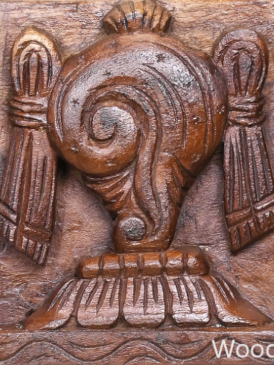 Vaishnava Symbol of Lord Balaji Shank, Ram, Chakra With Standing Annapakshi Wooden Light Weight Wall Panel 24"
