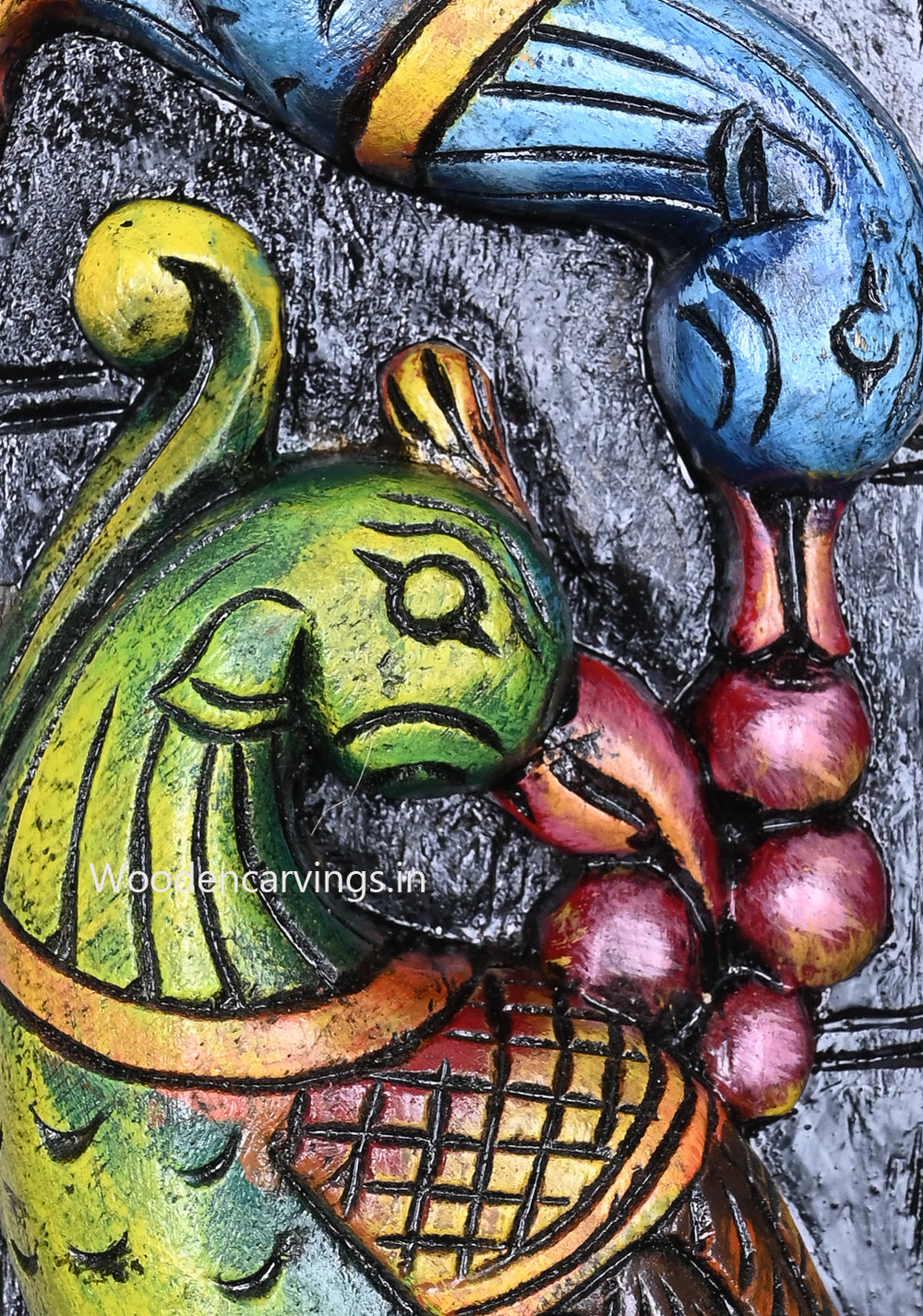Handcrafted Colourful Hanging Parrots Wooden Wall Mount 24"