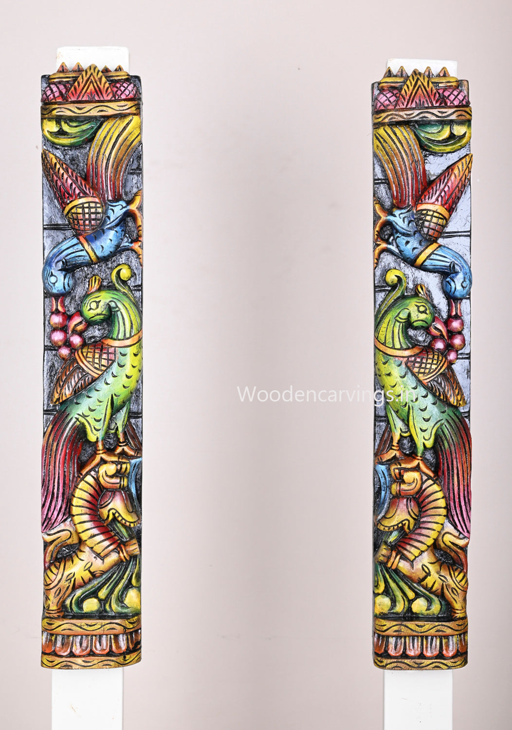 Handcrafted Colourful Hanging Parrots Wooden Wall Mount 24"