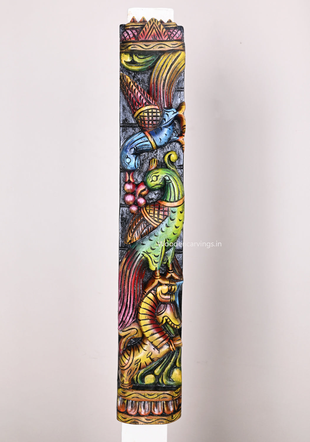 Handcrafted Colourful Hanging Parrots Wooden Wall Mount 24"