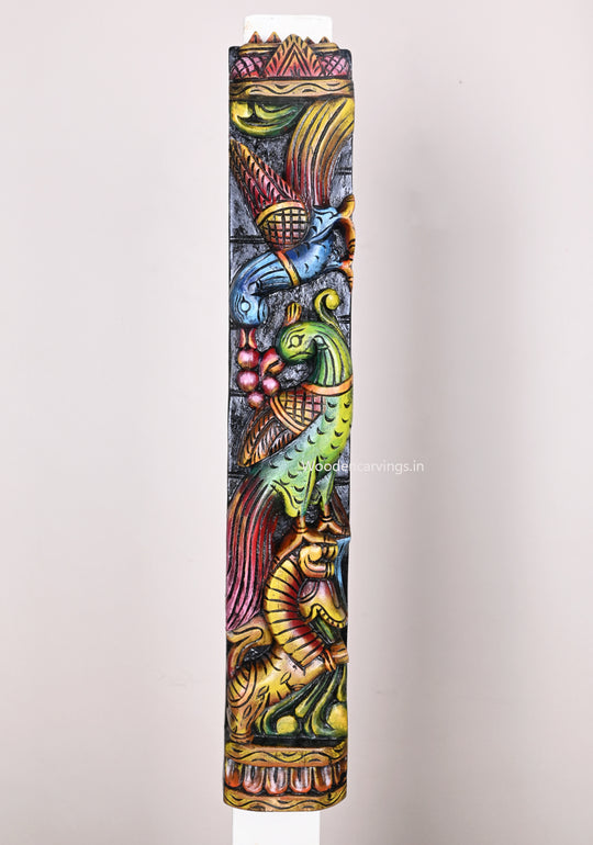 Handcrafted Colourful Hanging Parrots Wooden Wall Mount 24"