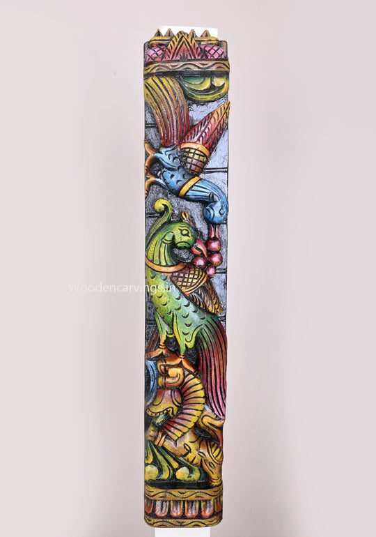 Handcrafted Colourful Hanging Parrots Wooden Wall Mount 24"