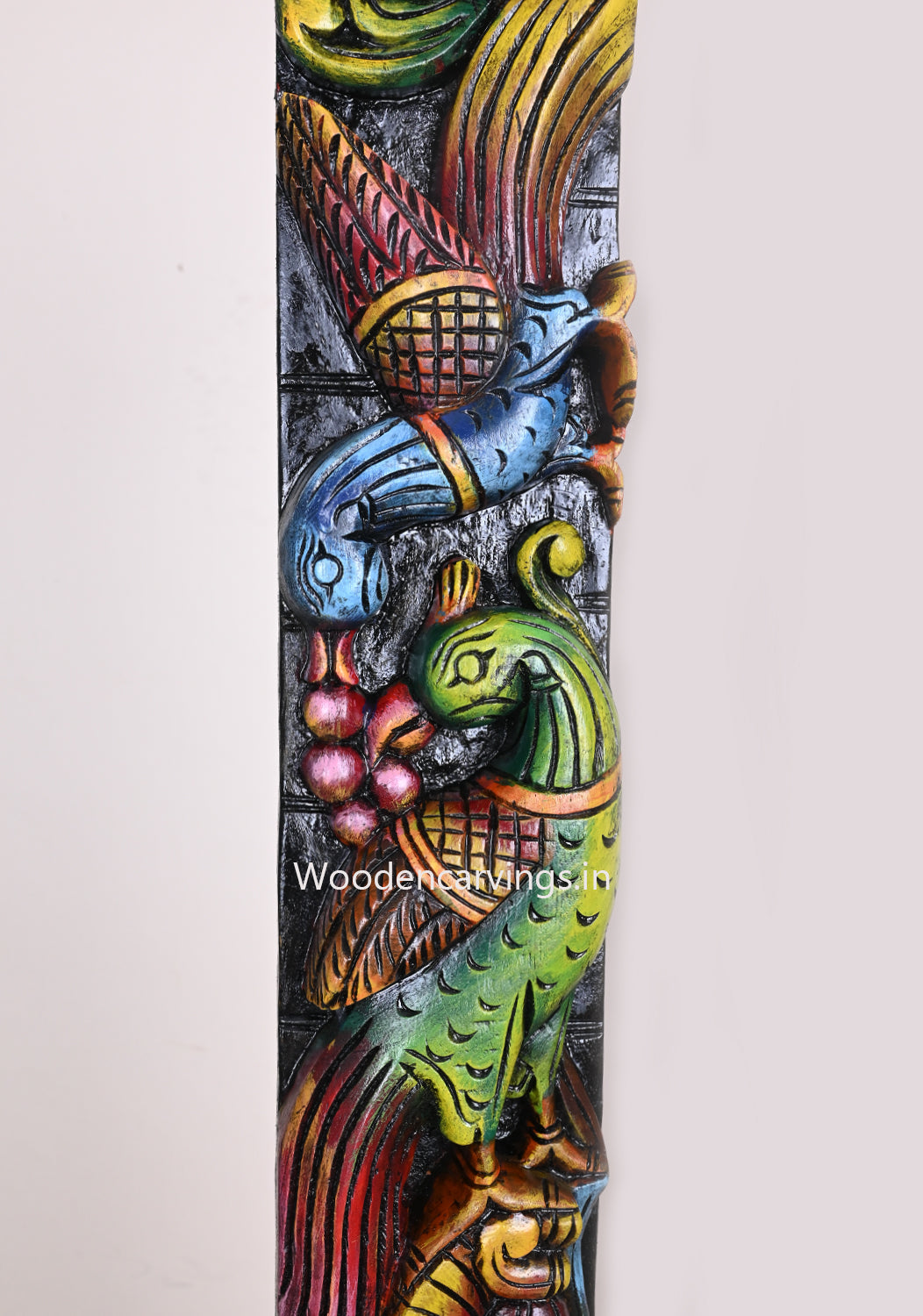 Handcrafted Colourful Hanging Parrots Wooden Wall Mount 24"