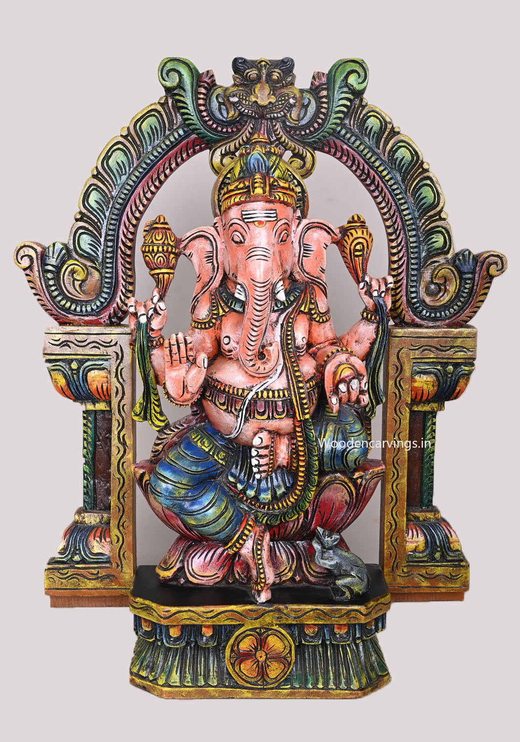 Muthi Ganapathy on Lotus – 28" Handcrafted Wooden
