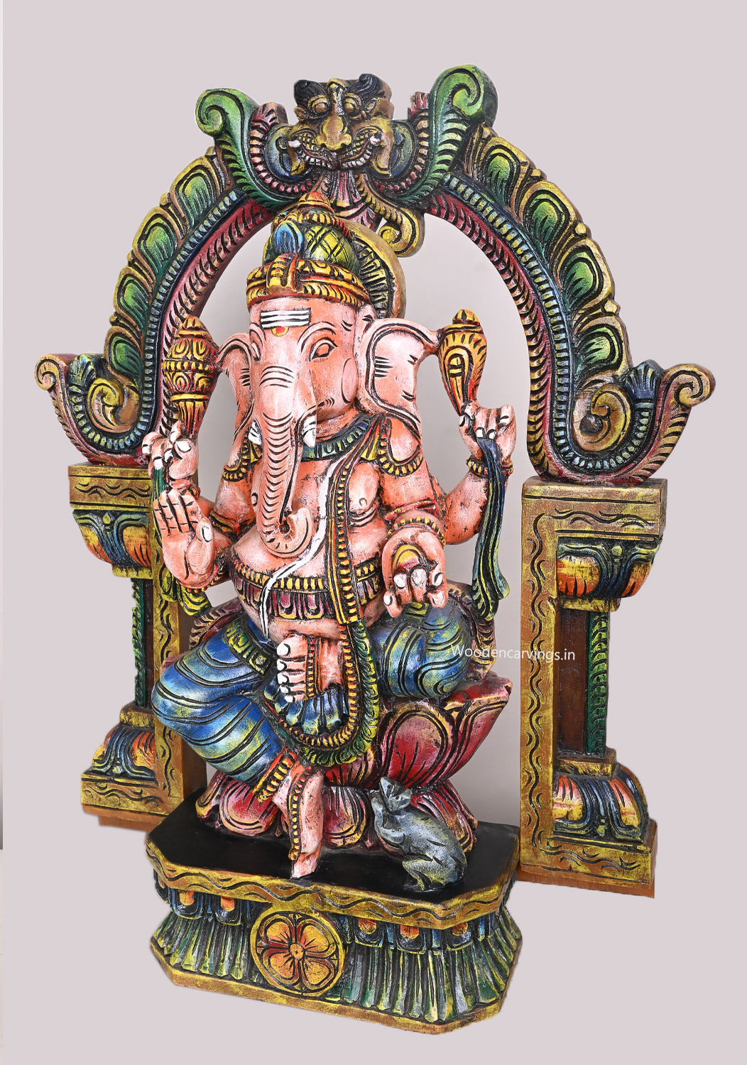 Muthi Ganapathy on Lotus – 28" Handcrafted Wooden