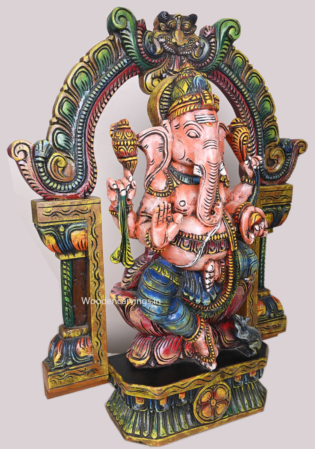 Muthi Ganapathy on Lotus – 28" Handcrafted Wooden