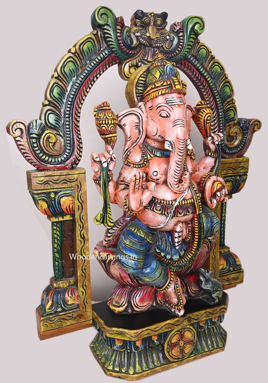 Muthi Ganapathy on Lotus – 28" Handcrafted Wooden