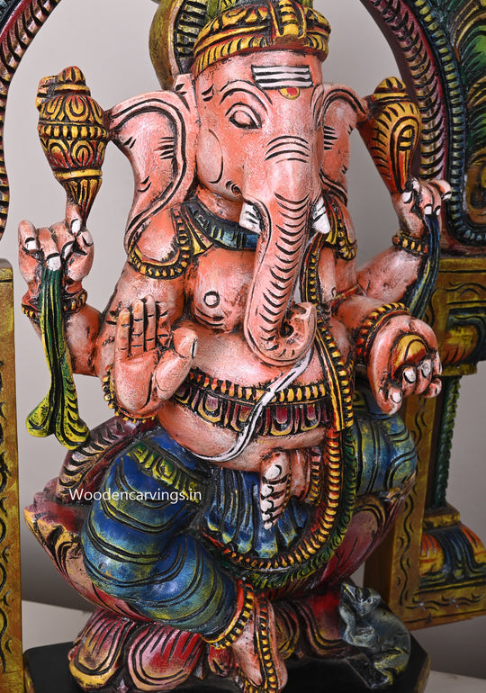 Muthi Ganapathy on Lotus – 28" Handcrafted Wooden