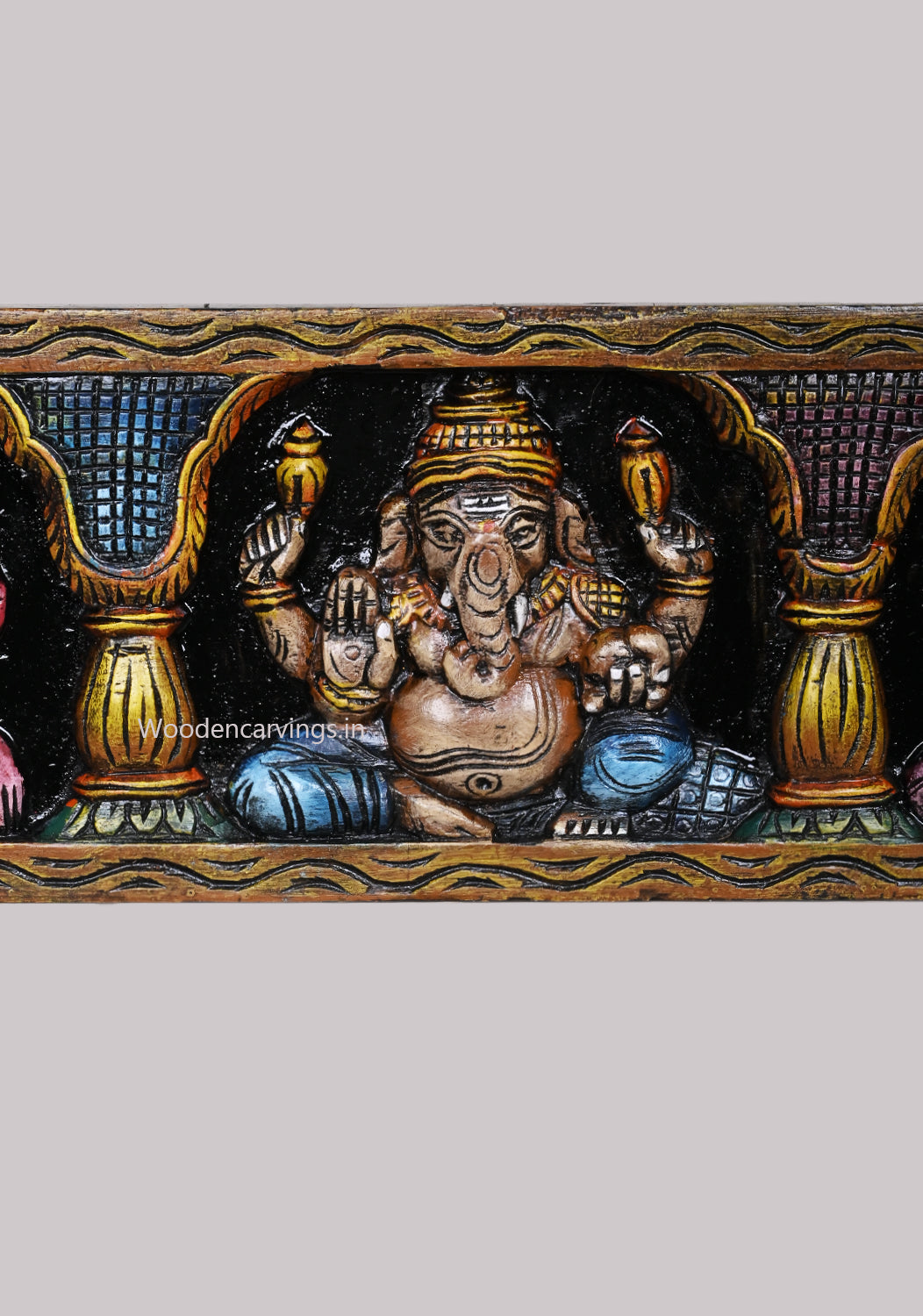Mandap Pillar Design Ganesh, Lakshmi & Saraswathi Wall Panel 31"
