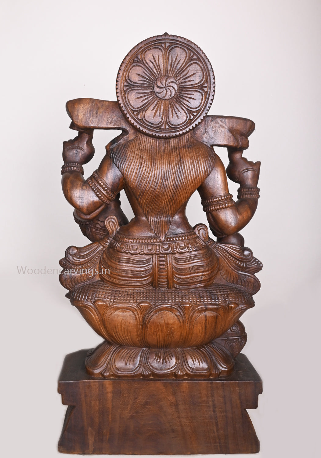 Uma Devi Shri Goddess MahaLakshmi Holding Money Pot Wooden Handcrafted Sculpture 36"